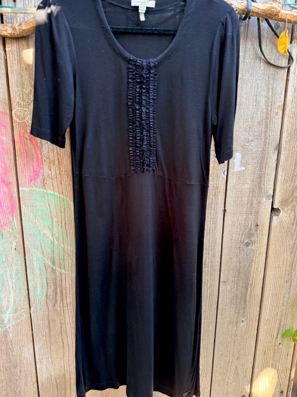 Burberry Black Midi Dress with Front Ruffle